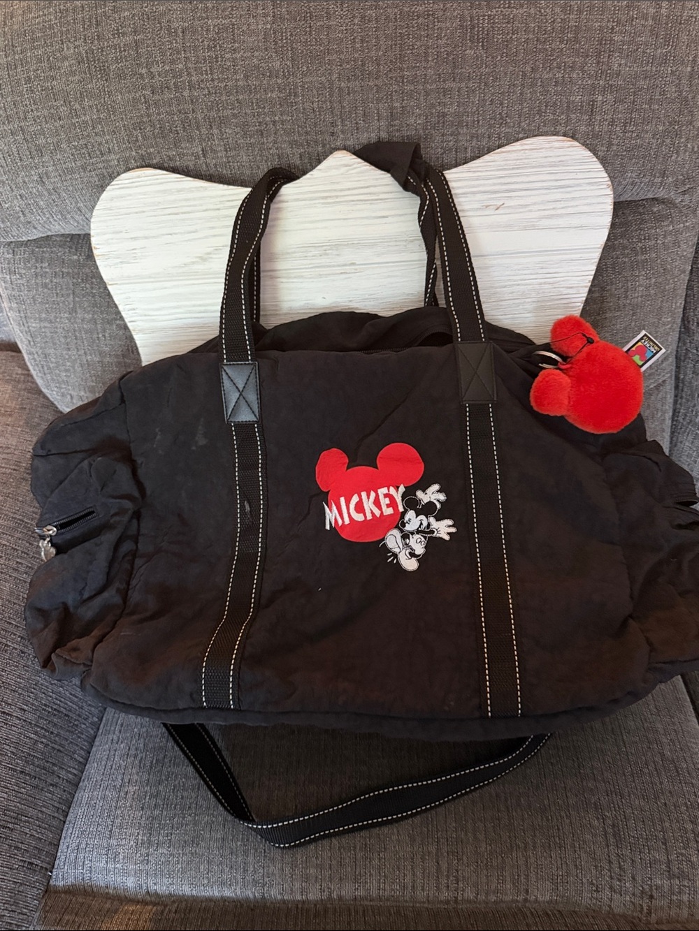 Disney Black Duffel Bag with Red Mickey Accent
